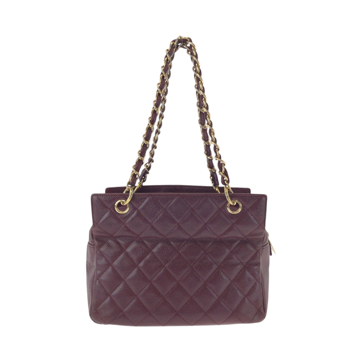 16767
CHANEL シャネル ヴィンテージ マトラッセ ココマーク ボルドー ゴールド金具 キャビアスキン チェーントートバッグ ショルダーバッグ  レディース AB160
