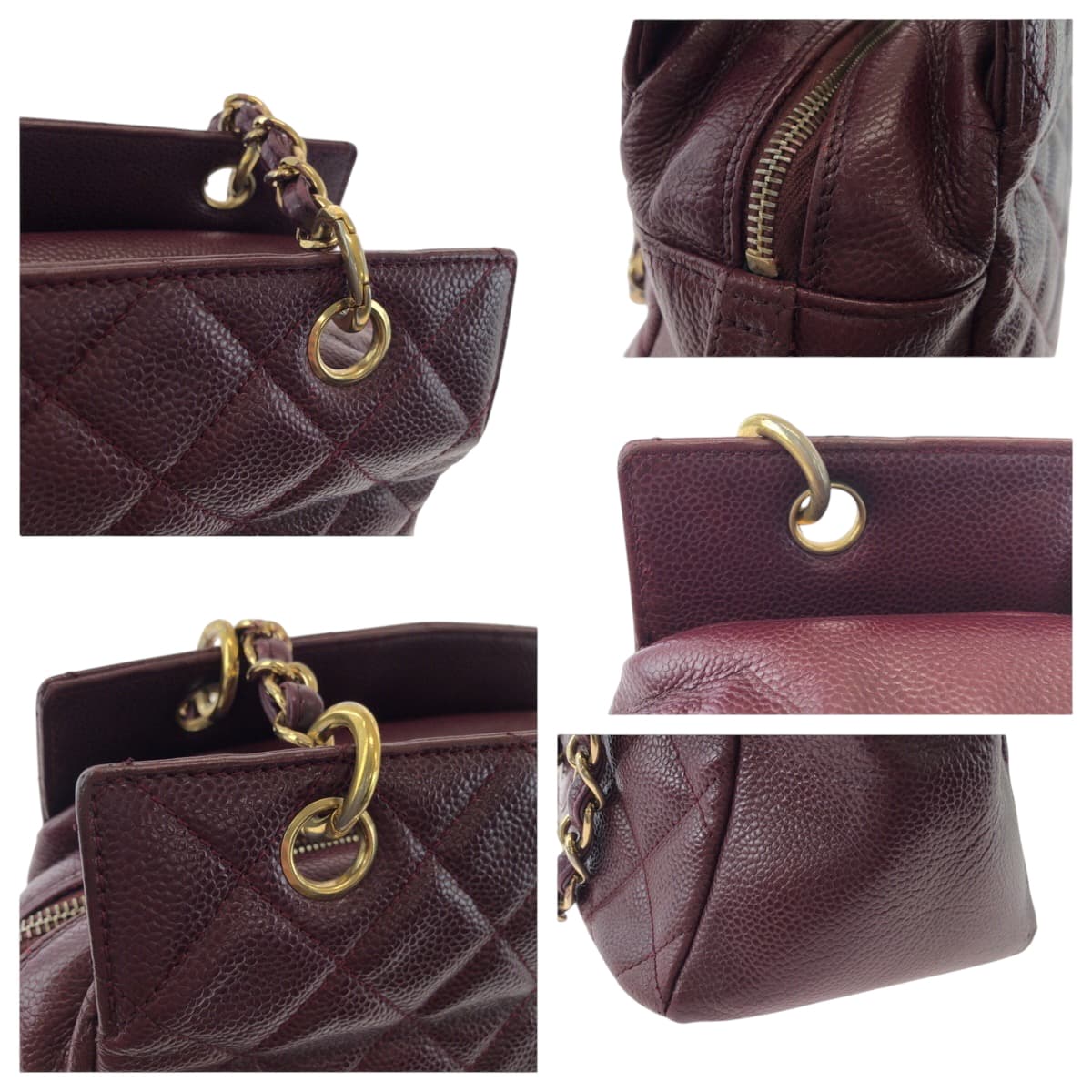 16767
CHANEL シャネル ヴィンテージ マトラッセ ココマーク ボルドー ゴールド金具 キャビアスキン チェーントートバッグ ショルダーバッグ  レディース AB160