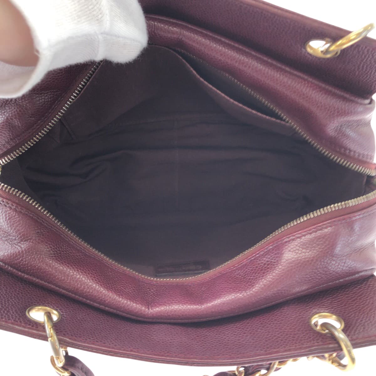 16767
CHANEL シャネル ヴィンテージ マトラッセ ココマーク ボルドー ゴールド金具 キャビアスキン チェーントートバッグ ショルダーバッグ  レディース AB160
