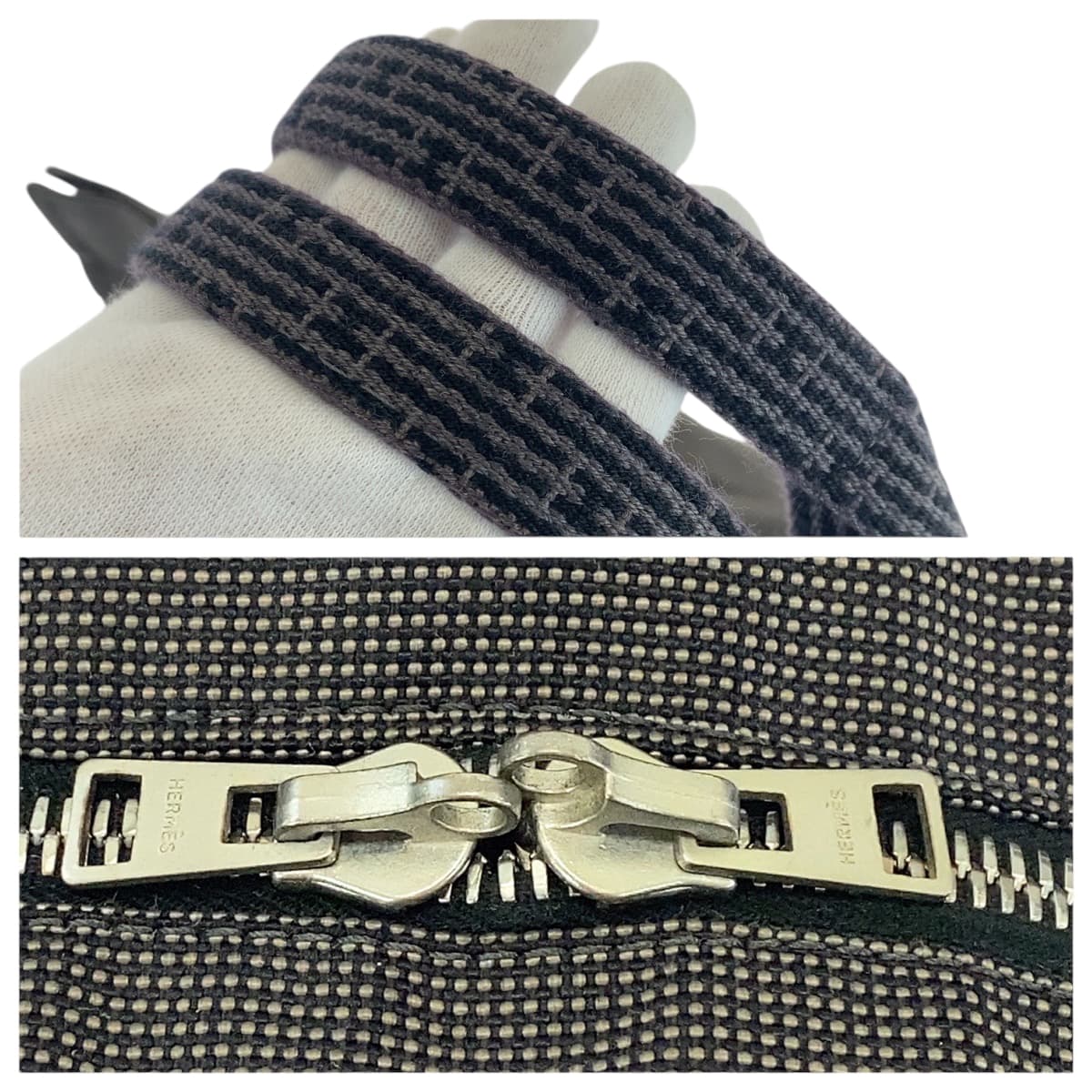 16769
HERMES エルメス エールラインMM 男女兼用 グレー シルバー金具 キャンバス トートバッグ ハンドバッグ  メンズ