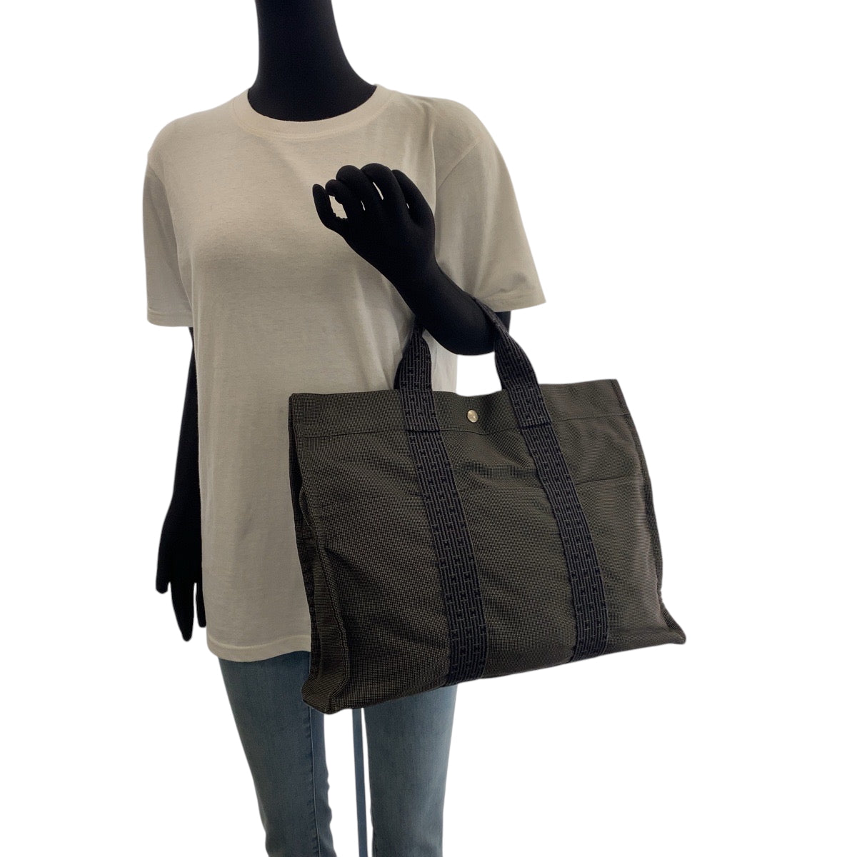 16769
HERMES エルメス エールラインMM 男女兼用 グレー シルバー金具 キャンバス トートバッグ ハンドバッグ  メンズ