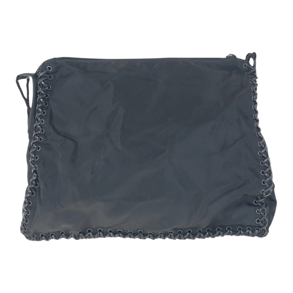 16773
PRADA プラダ ブラック 黒 ナイロン / レザー 斜め掛け ショルダーバッグ フリンジ  レディース AB40