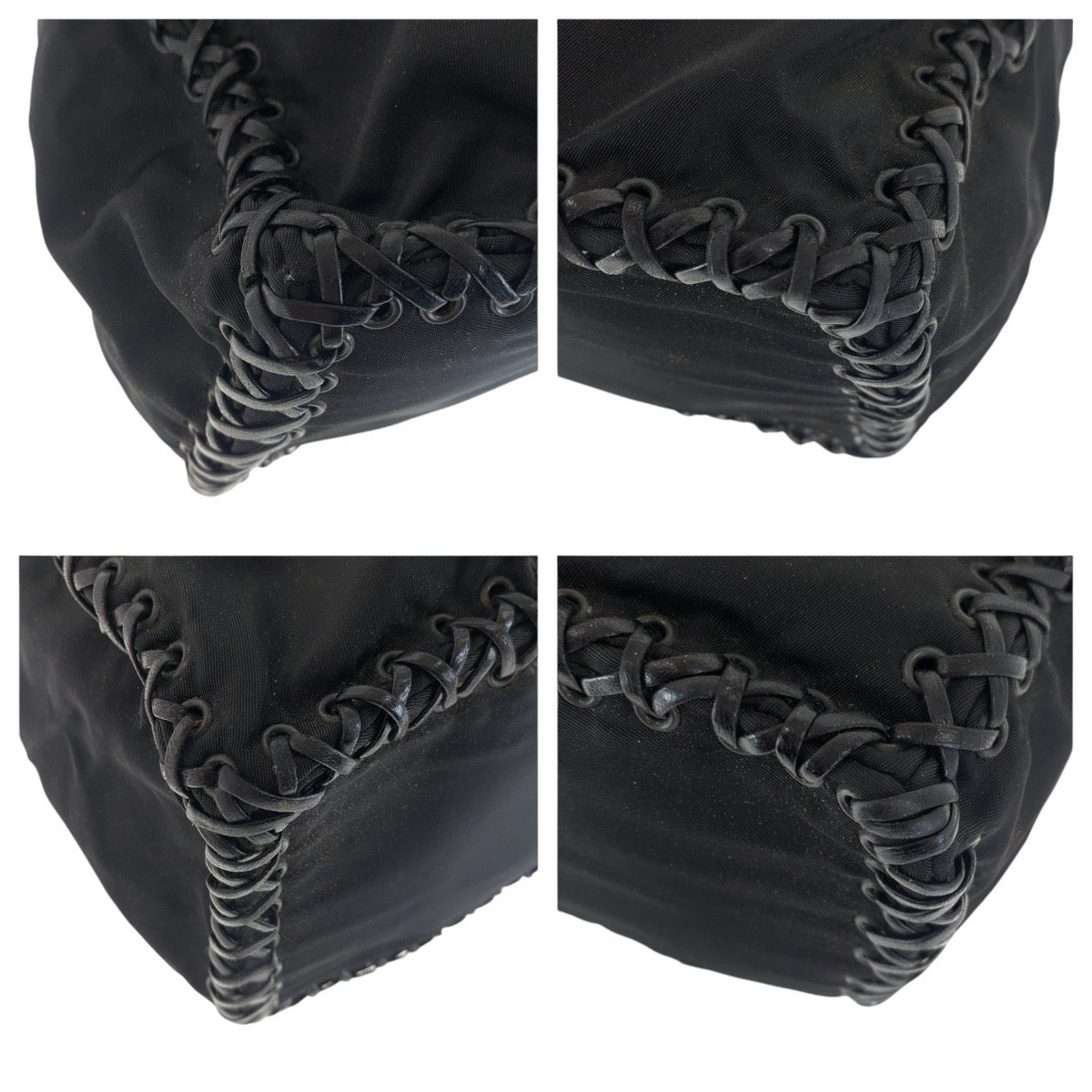 16773
PRADA プラダ ブラック 黒 ナイロン / レザー 斜め掛け ショルダーバッグ フリンジ  レディース AB40