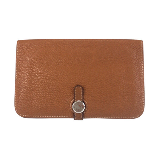 16775
HERMES エルメス ヴィンテージ ドゴン GM ゴールド ブラウン キャメル シルバー金具 トリヨンクレマンス 長財布 ロングウォレット 男女兼用 ◻︎I刻印  レディース AB48