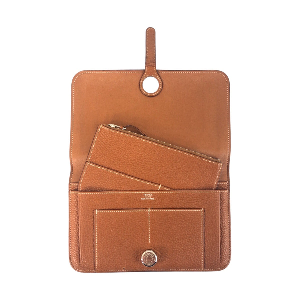 16775
HERMES エルメス ヴィンテージ ドゴン GM ゴールド ブラウン キャメル シルバー金具 トリヨンクレマンス 長財布 ロングウォレット 男女兼用 ◻︎I刻印  レディース AB48