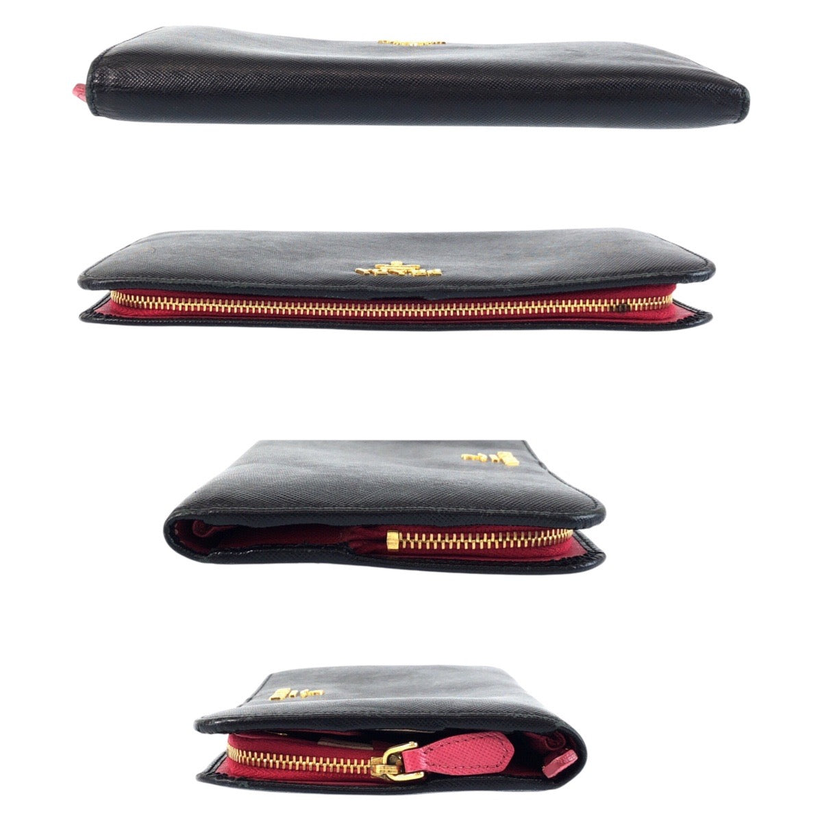 16778
PRADA プラダ サフィアーノ ブラック 黒 ピンク ゴールド金具 レザー 長財布 ラウンドファスナー ジップ ロングウォレット レディース ABP32