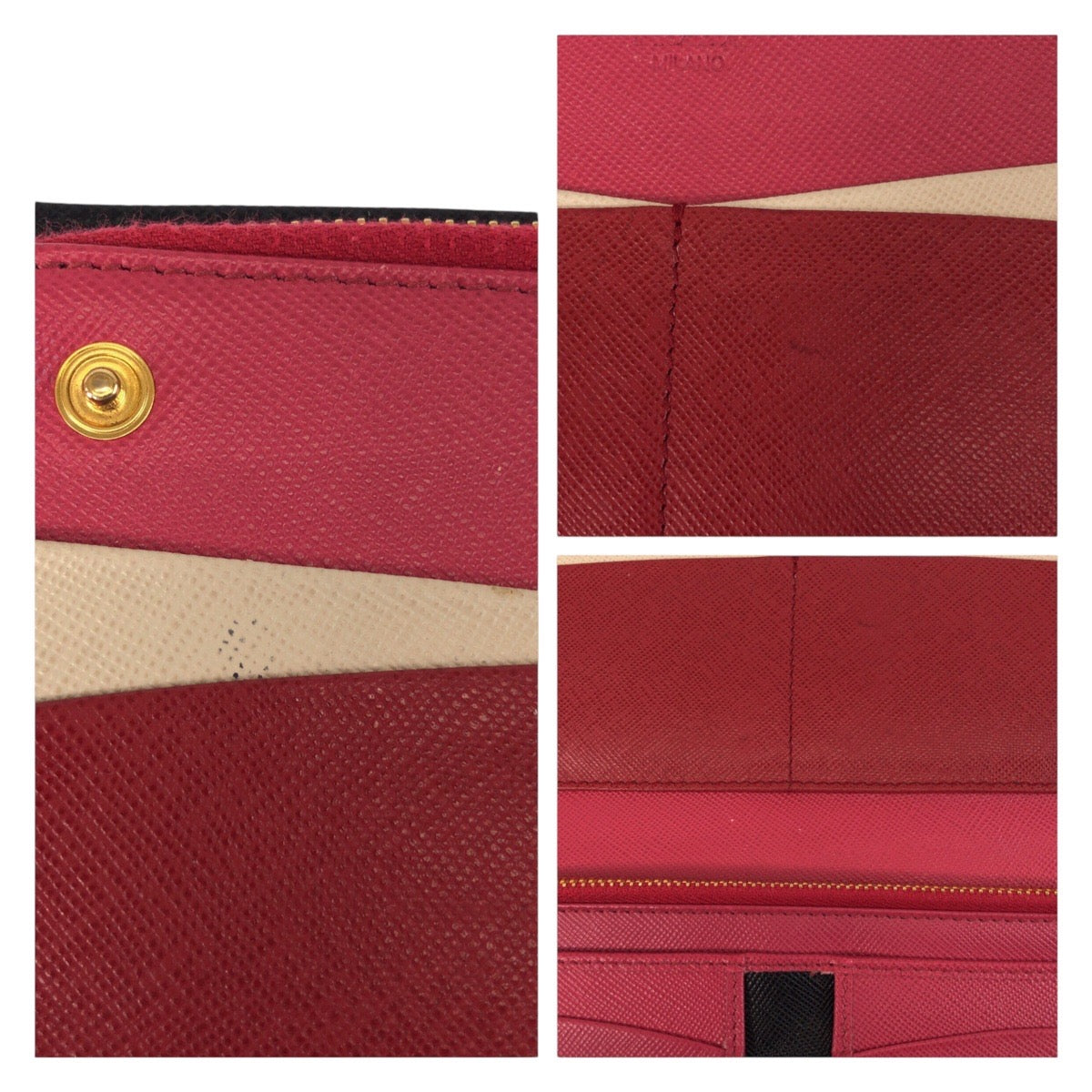 16778
PRADA プラダ サフィアーノ ブラック 黒 ピンク ゴールド金具 レザー 長財布 ラウンドファスナー ジップ ロングウォレット レディース ABP32