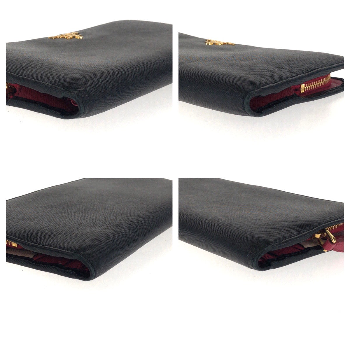 16778
PRADA プラダ サフィアーノ ブラック 黒 ピンク ゴールド金具 レザー 長財布 ラウンドファスナー ジップ ロングウォレット レディース ABP32