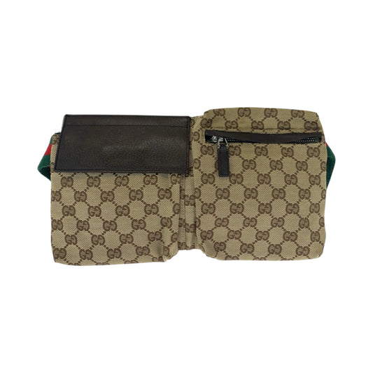 16783
GUCCI グッチ シェリーライン ブラウン レッド グリーン シルバー金具 GGキャンバス 28566 ウエストバッグ バムバッグ  メンズ