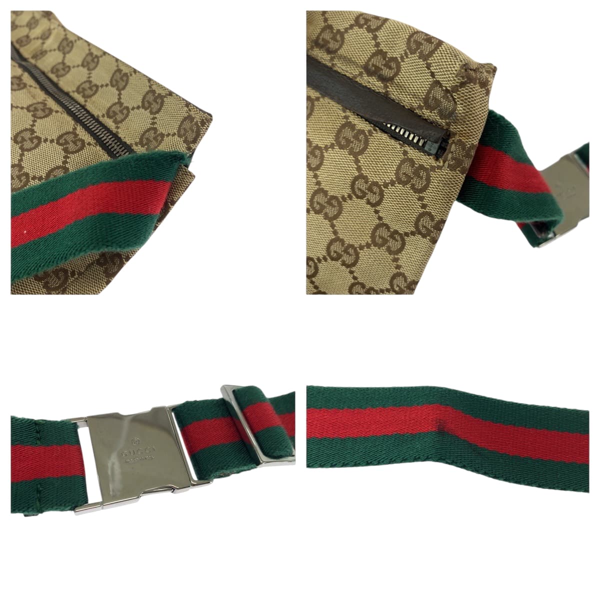16783
GUCCI グッチ シェリーライン ブラウン レッド グリーン シルバー金具 GGキャンバス 28566 ウエストバッグ バムバッグ  メンズ