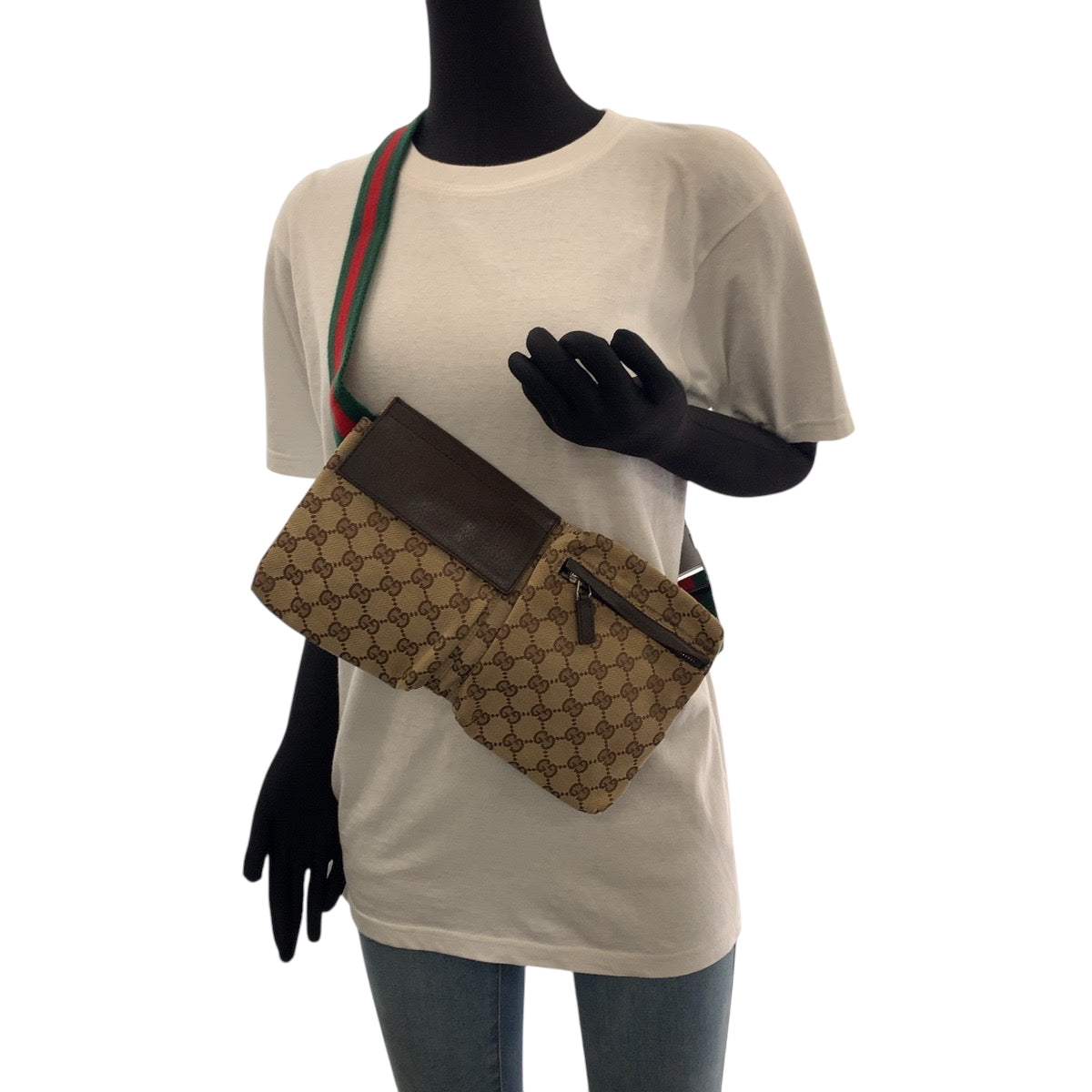 16783
GUCCI グッチ シェリーライン ブラウン レッド グリーン シルバー金具 GGキャンバス 28566 ウエストバッグ バムバッグ  メンズ