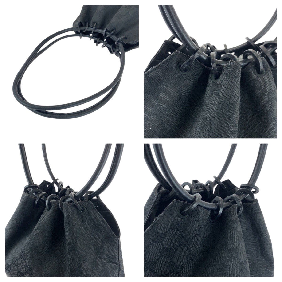 16787
GUCCI グッチ ブラック 黒 ブラック金具 GGキャンバス 90644 巾着 ショルダーバッグ ハンドバッグ  レディース