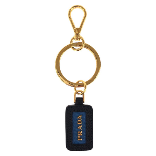 16794
PRADA プラダ サフィアーノ ブラック ネイビー ゴールド金具 レザー キーホルダー 男女兼用  レディース