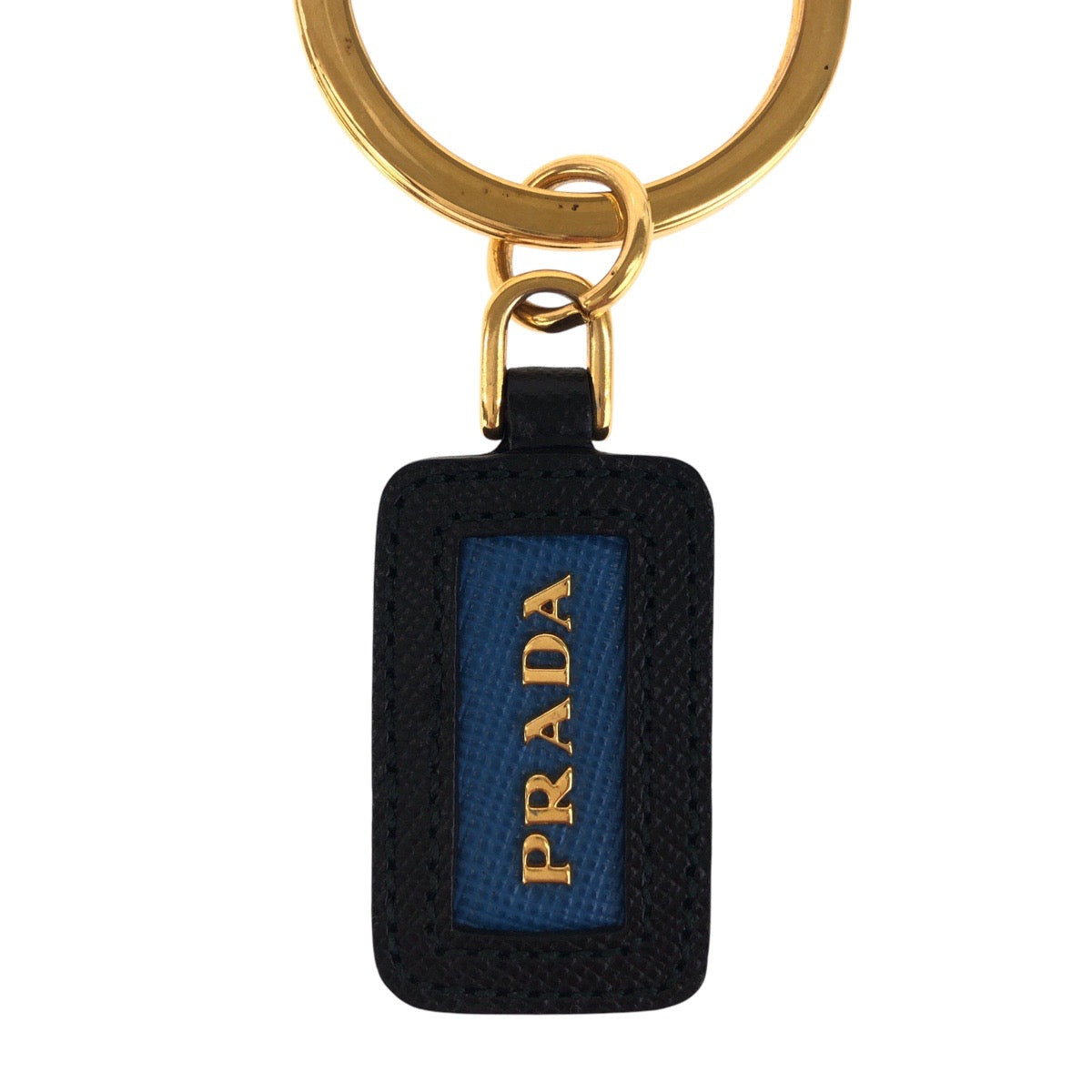 16794
PRADA プラダ サフィアーノ ブラック ネイビー ゴールド金具 レザー キーホルダー 男女兼用  レディース