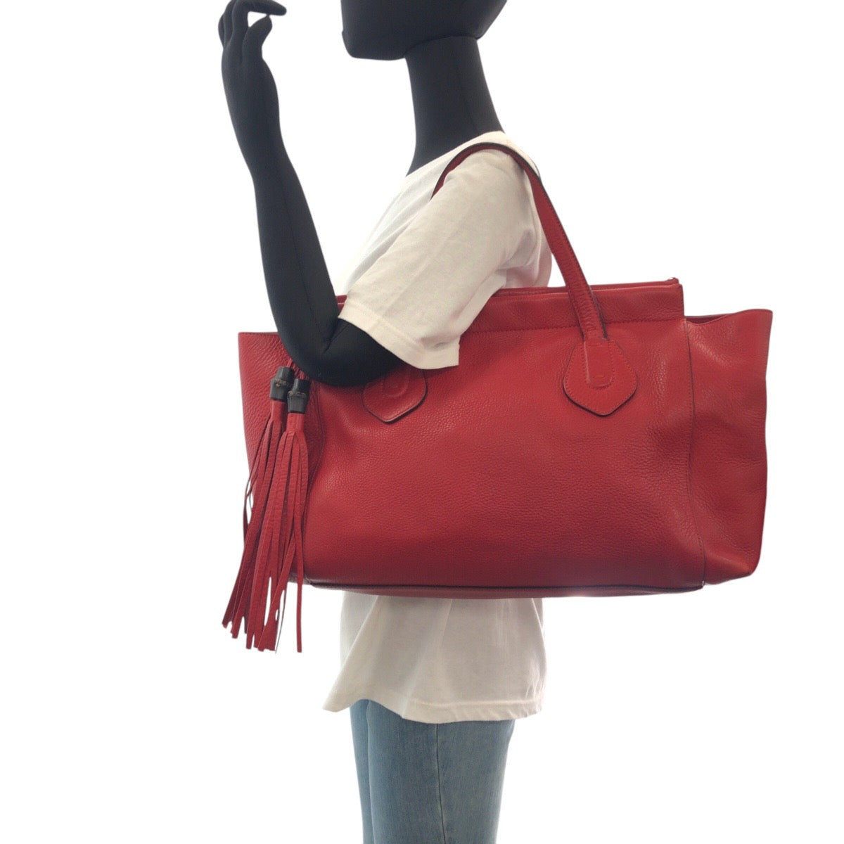 16800
GUCCI グッチ バンブー レッド ゴールド金具 レザー 354469 トートバッグ ショルダーバッグ レディース AB50