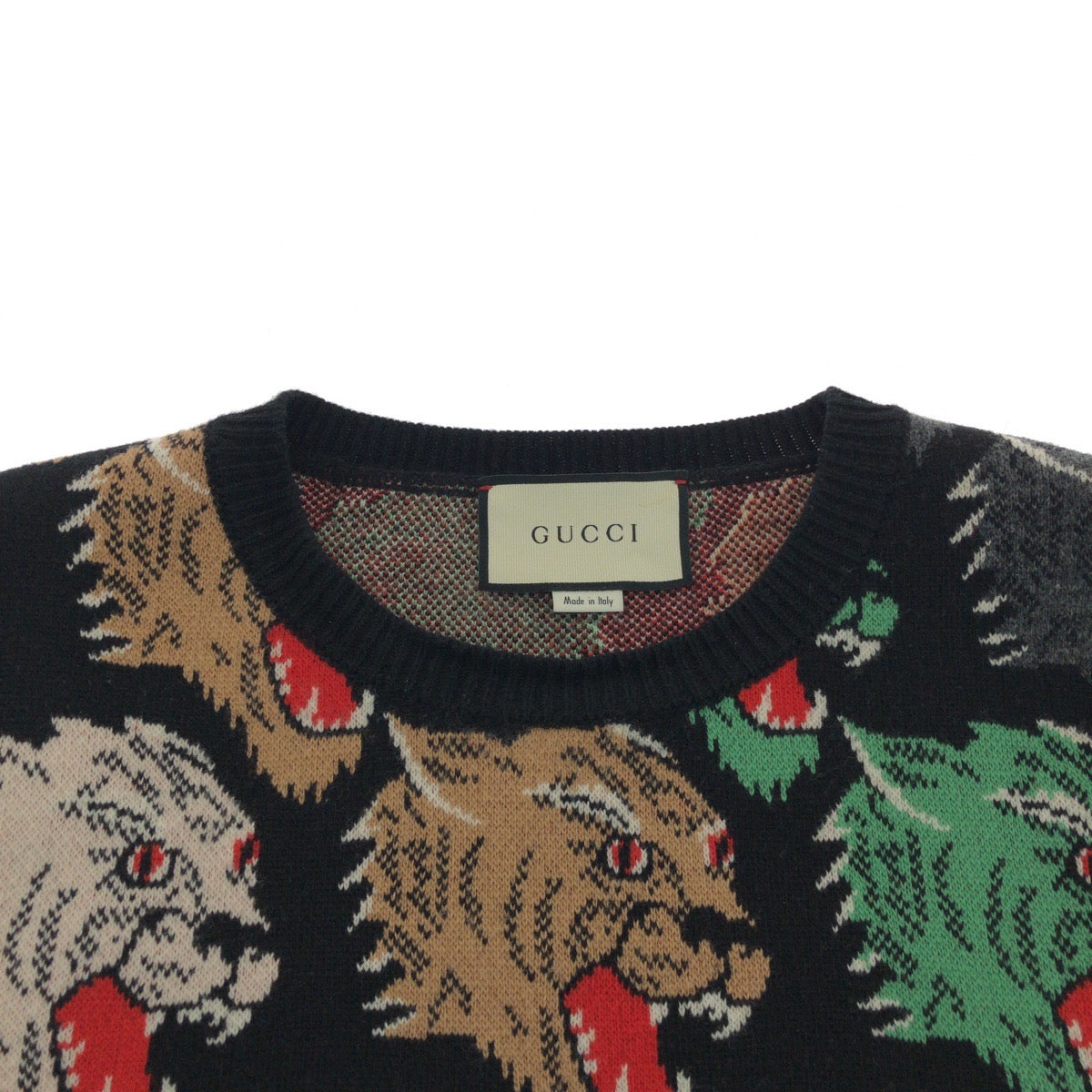 16804
GUCCI グッチ パンサーフェイス サイズL ブラック 黒 マルチカラー ウール 526599 X9X30 ニット セーター メンズ ABP52