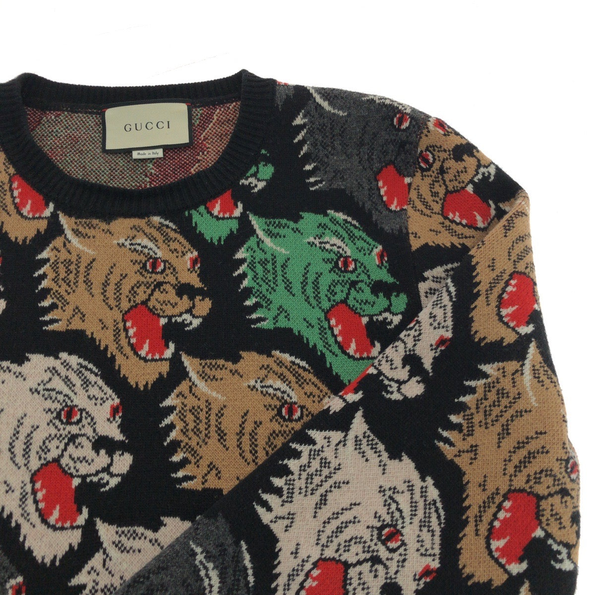 16804
GUCCI グッチ パンサーフェイス サイズL ブラック 黒 マルチカラー ウール 526599 X9X30 ニット セーター メンズ ABP52
