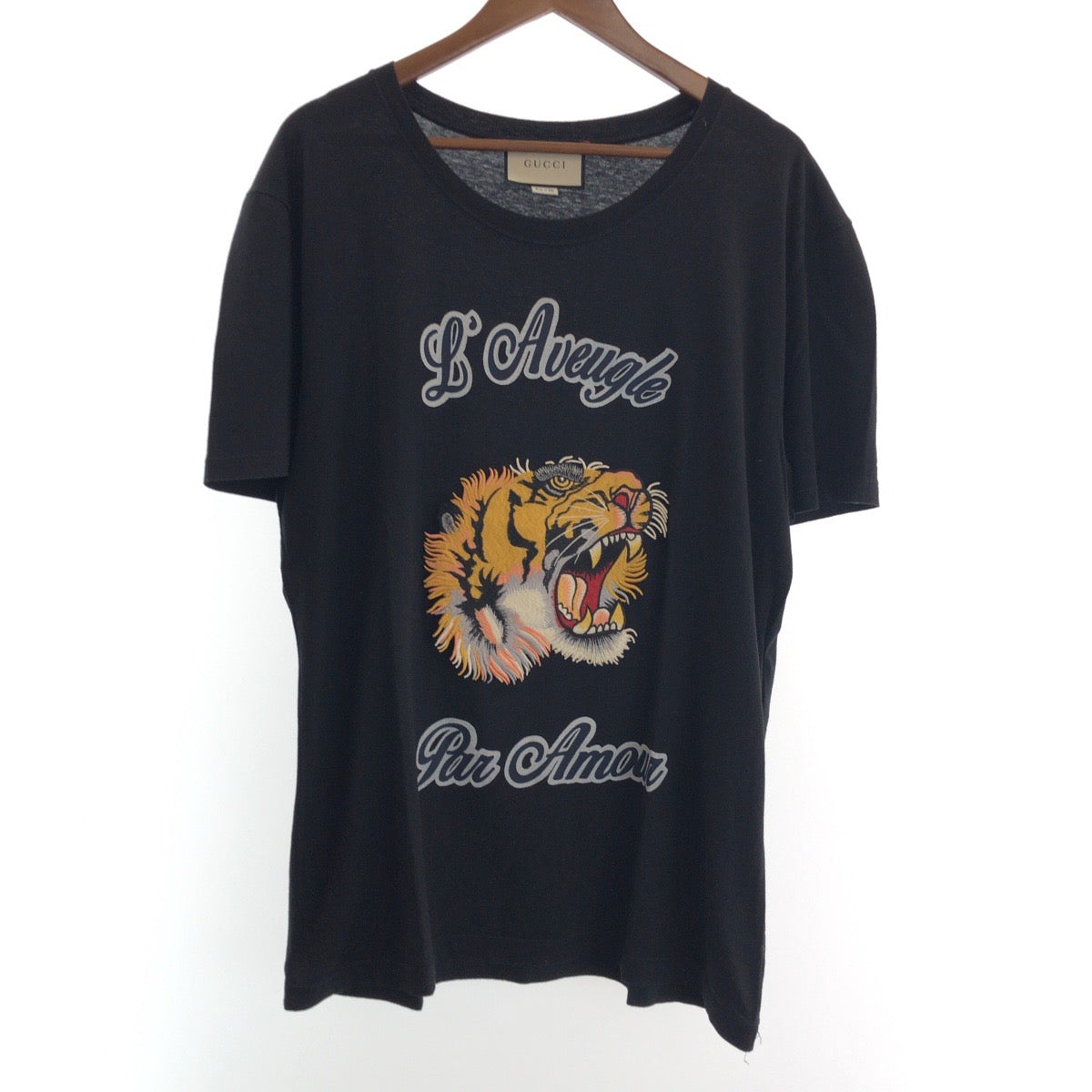 16810
GUCCI グッチ 17SS タイガーエンブロイダリー サイズL ブラック 黒 マルチカラー コットン 430813-X5M72 半袖Tシャツ カットソー  メンズ