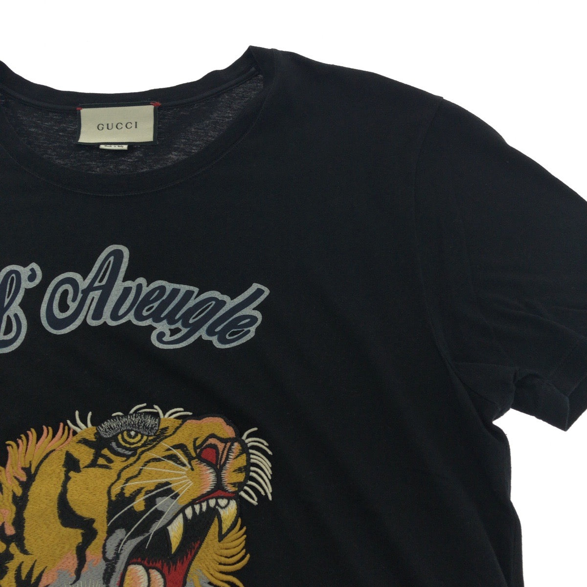 16810
GUCCI グッチ 17SS タイガーエンブロイダリー サイズL ブラック 黒 マルチカラー コットン 430813-X5M72 半袖Tシャツ カットソー  メンズ