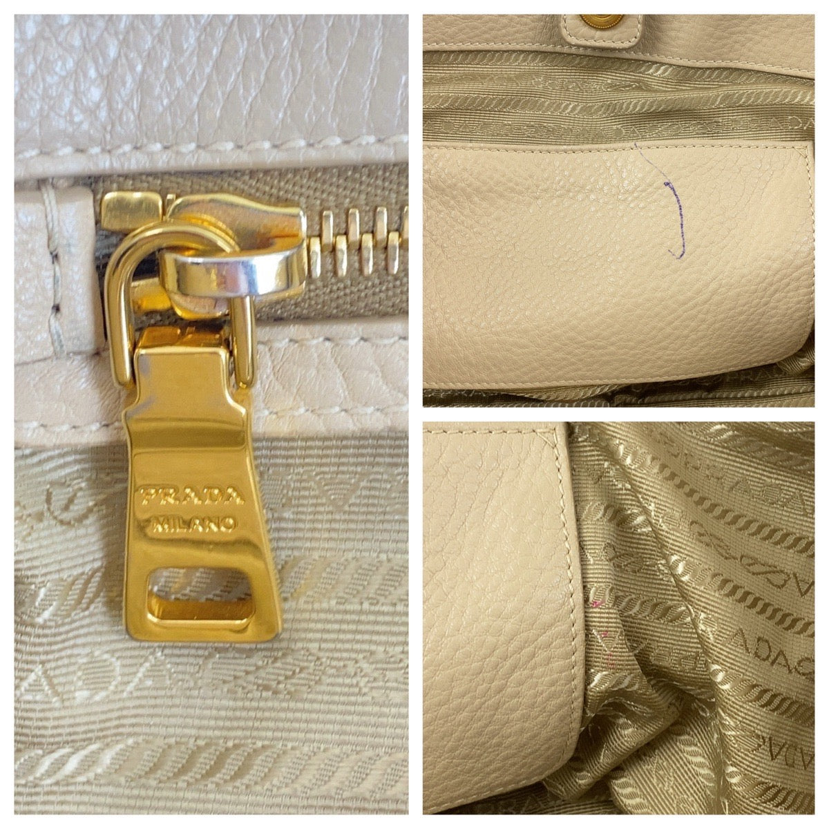 16812
PRADA プラダ ヴィッテロダイノ ベージュ ゴールド金具 レザー トートバッグ ショルダーバッグ 2WAY  レディース AB62