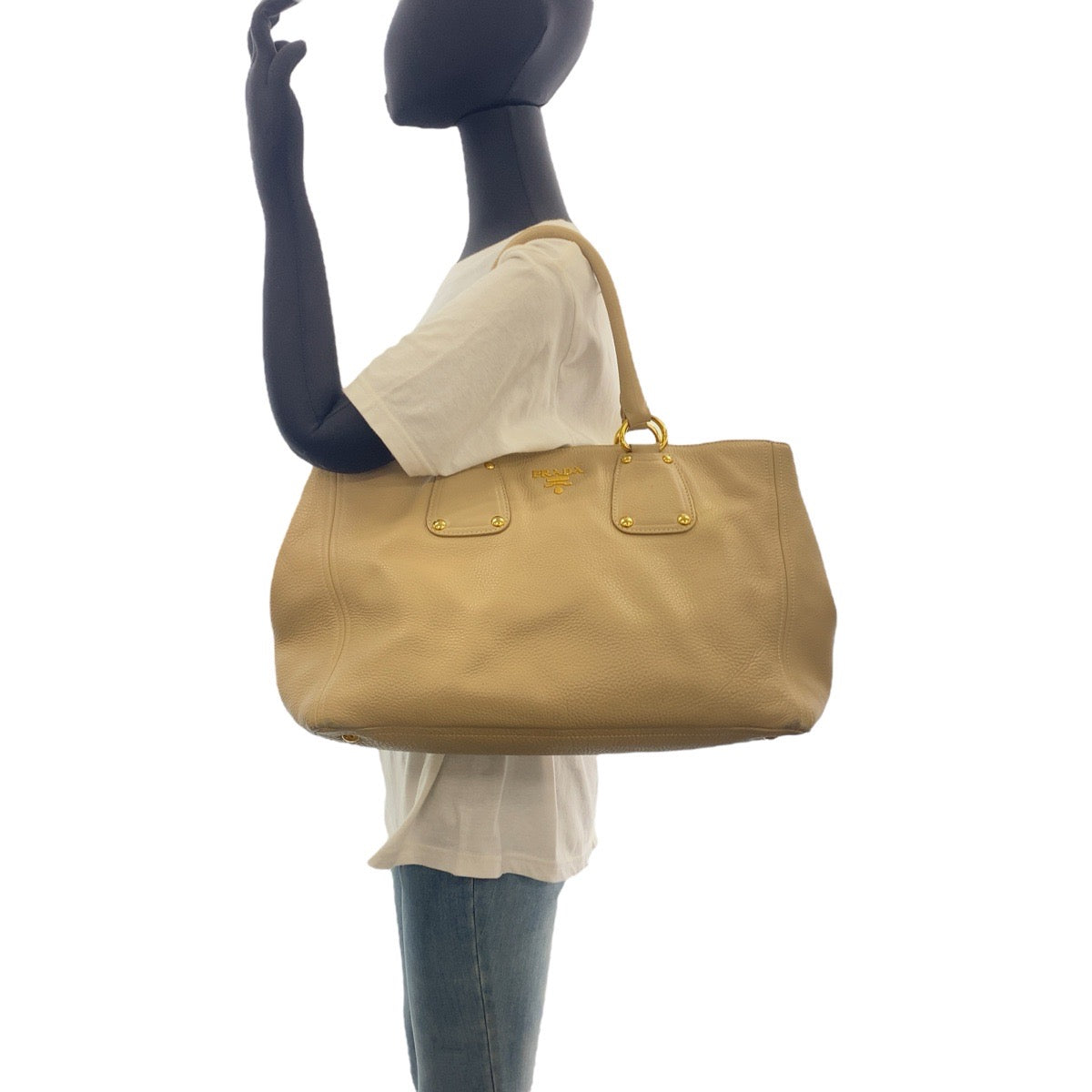 16812
PRADA プラダ ヴィッテロダイノ ベージュ ゴールド金具 レザー トートバッグ ショルダーバッグ 2WAY レディース AB62