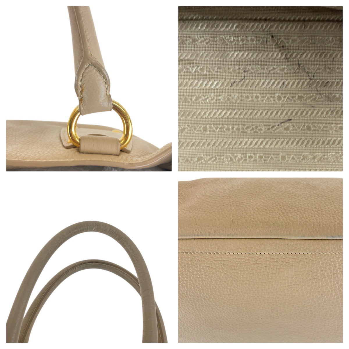 16812
PRADA プラダ ヴィッテロダイノ ベージュ ゴールド金具 レザー トートバッグ ショルダーバッグ 2WAY レディース AB62