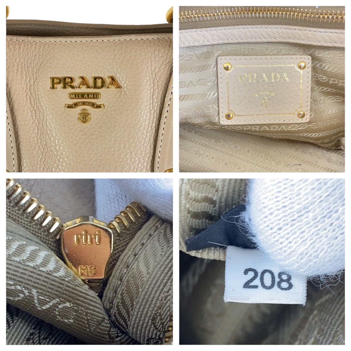 16812
PRADA プラダ ヴィッテロダイノ ベージュ ゴールド金具 レザー トートバッグ ショルダーバッグ 2WAY  レディース AB62