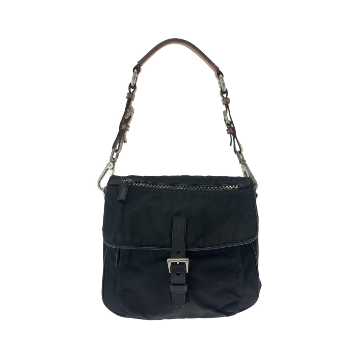 16813
PRADA プラダ テスート 三角ロゴプレート ブラック 黒 ブラウン シルバー金具 ナイロン BR2156 ワンショルダーバッグ 肩掛け  レディース AB36