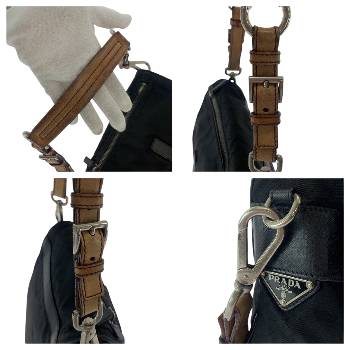 16813
PRADA プラダ テスート 三角ロゴプレート ブラック 黒 ブラウン シルバー金具 ナイロン BR2156 ワンショルダーバッグ 肩掛け  レディース AB36