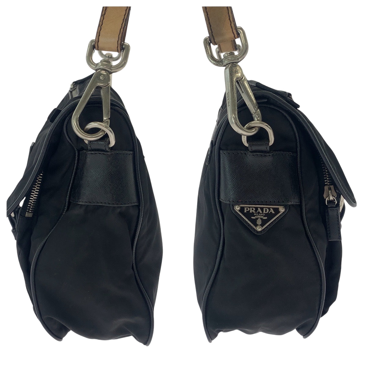 16813
PRADA プラダ テスート 三角ロゴプレート ブラック 黒 ブラウン シルバー金具 ナイロン BR2156 ワンショルダーバッグ 肩掛け  レディース AB36