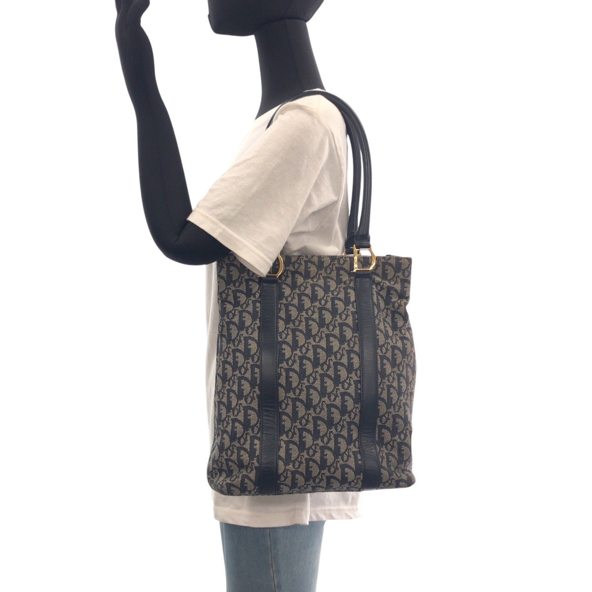 16814
Dior ディオール トロッター ネイビー ゴールド金具 キャンバス / レザー トートバッグ ショルダーバッグ  レディース AB62