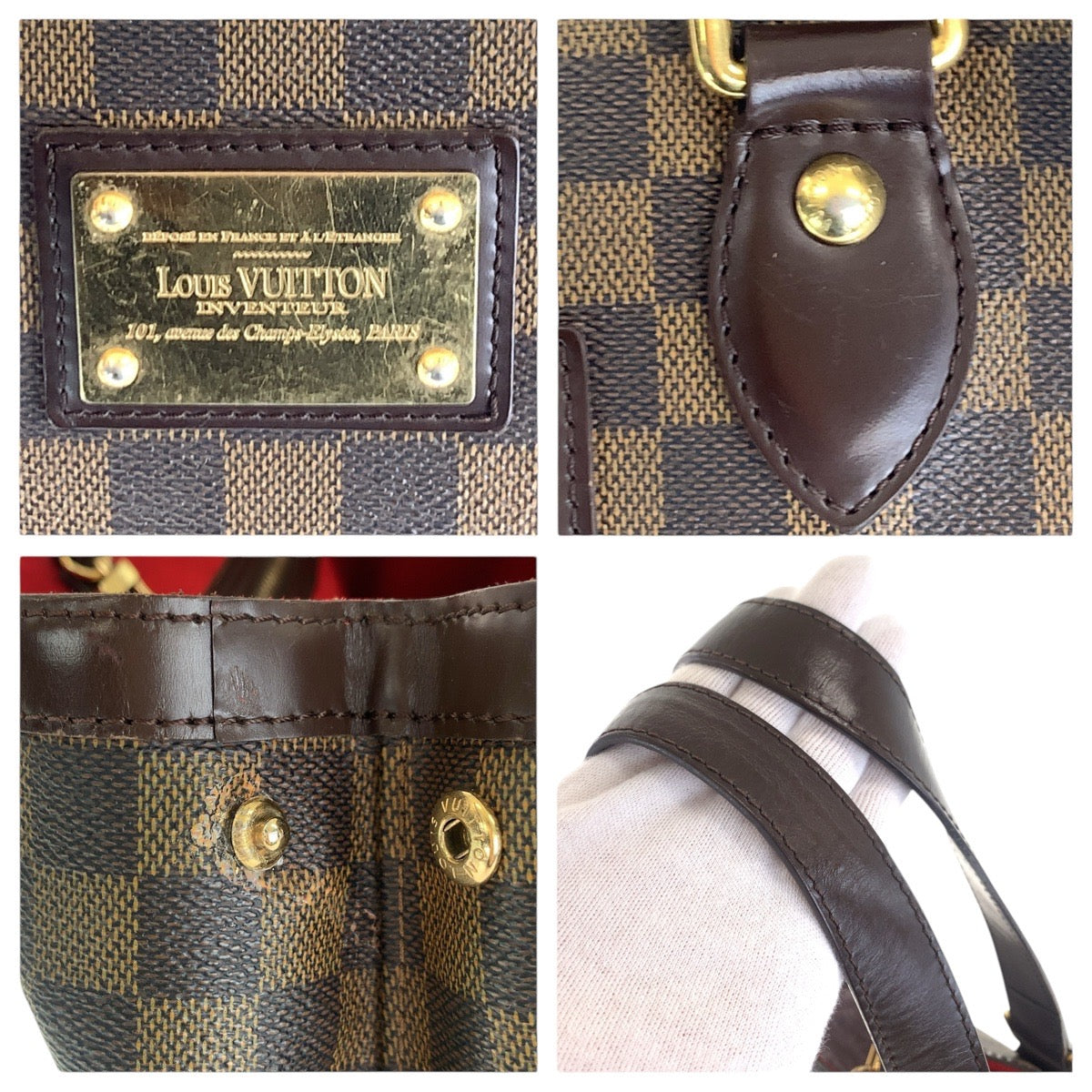 16819
LOUIS VUITTON ルイヴィトン ダミエ ハムステッドPM ブラウン レッド ゴールド金具 PVC / レザー N51205 トートバッグ ショルダーバッグ  レディース AB56