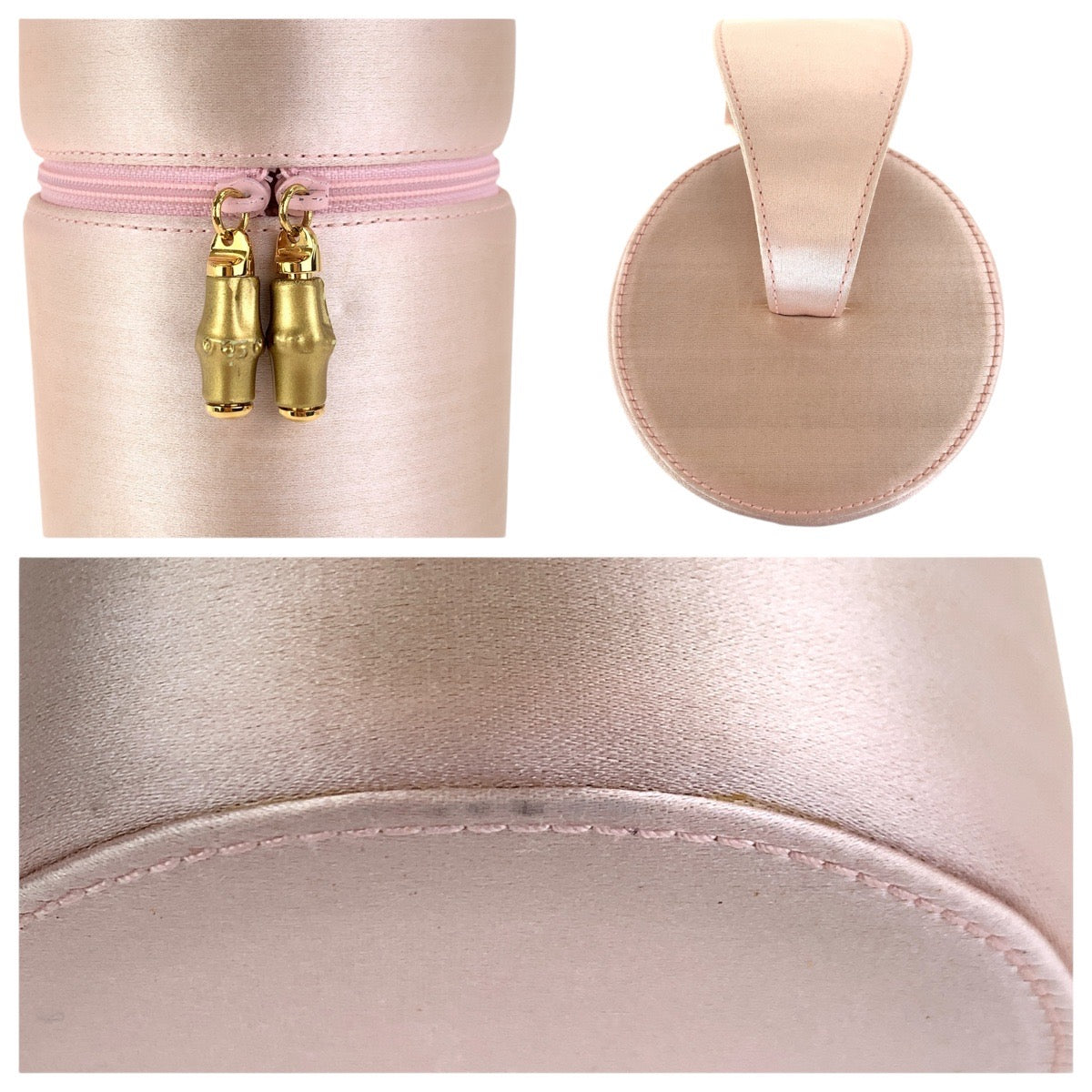 16821
GUCCI グッチ バンブー ピンク ゴールド金具 サテン ハンドバッグ バニティバッグ  レディース AB27
