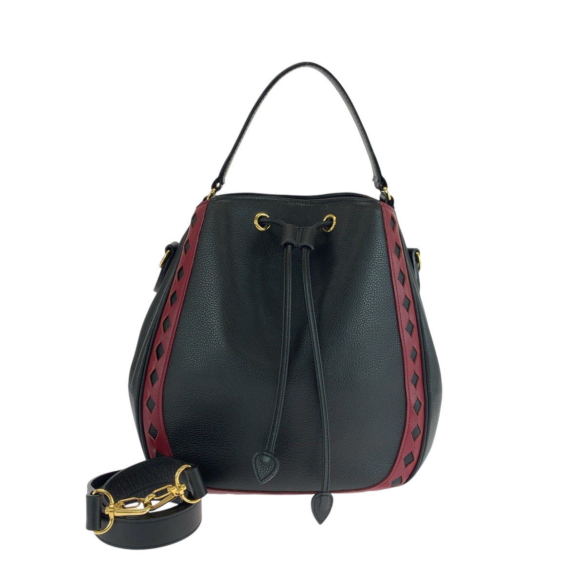 16823
YVES SAINT LAURENT イヴ サンローラン ヴィンテージ ダイヤカット ブラック 黒 レッド ゴールド金具 レザー ショルダーバッグ ハンドバッグ レディース ABP50