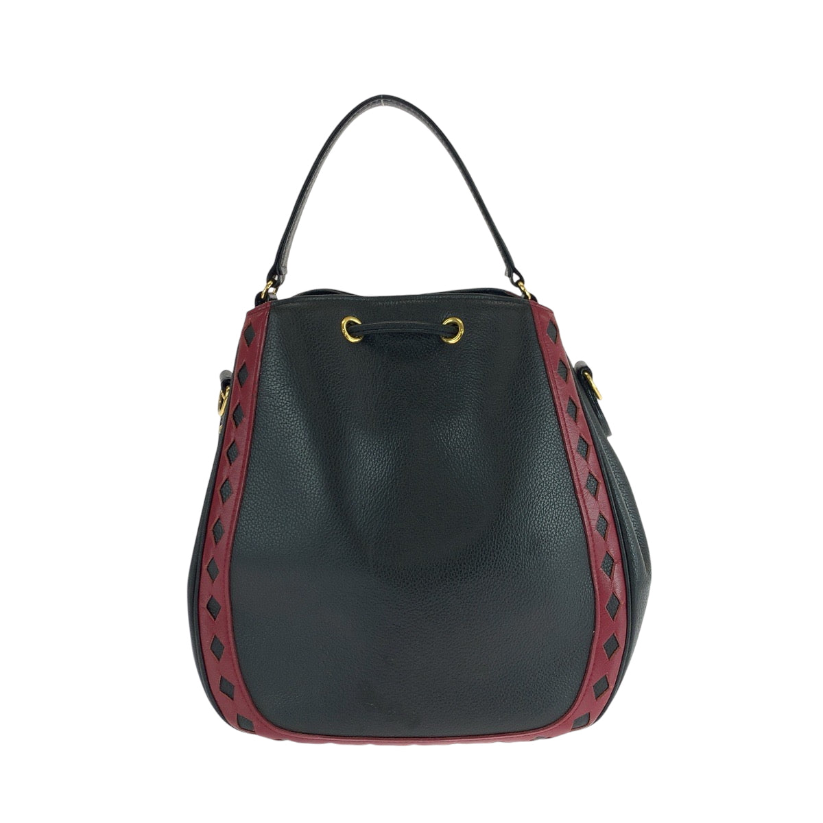 16823
YVES SAINT LAURENT イヴ サンローラン ヴィンテージ ダイヤカット ブラック 黒 レッド ゴールド金具 レザー ショルダーバッグ ハンドバッグ レディース ABP50