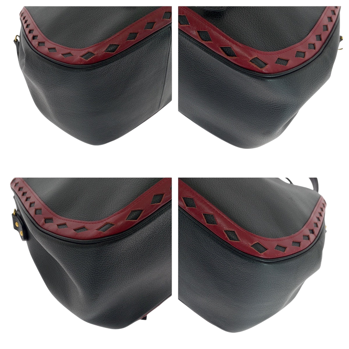 16823
YVES SAINT LAURENT イヴ サンローラン ヴィンテージ ダイヤカット ブラック 黒 レッド ゴールド金具 レザー ショルダーバッグ ハンドバッグ レディース ABP50