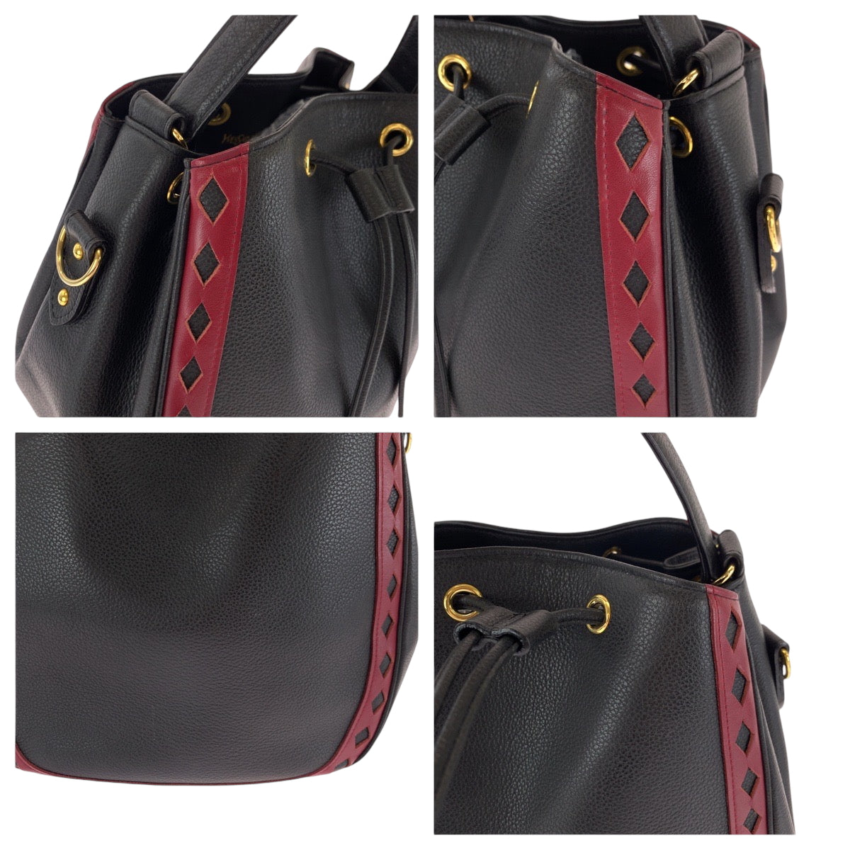 16823
YVES SAINT LAURENT イヴ サンローラン ヴィンテージ ダイヤカット ブラック 黒 レッド ゴールド金具 レザー ショルダーバッグ ハンドバッグ レディース ABP50