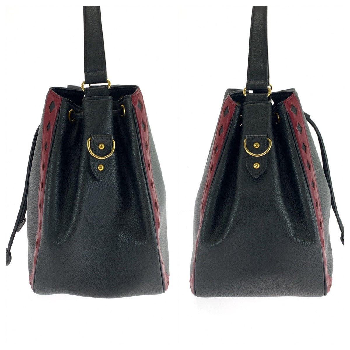 16823
YVES SAINT LAURENT イヴ サンローラン ヴィンテージ ダイヤカット ブラック 黒 レッド ゴールド金具 レザー ショルダーバッグ ハンドバッグ レディース ABP50