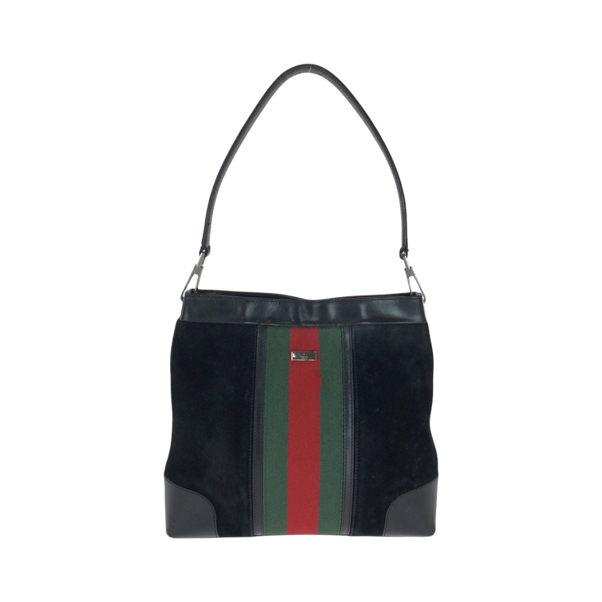 16824
GUCCI グッチ シェリーライン ブラック 黒 グリーン レッド シルバー金具 スウェード / レザー 33900 ワンショルダーバッグ  レディース AB32