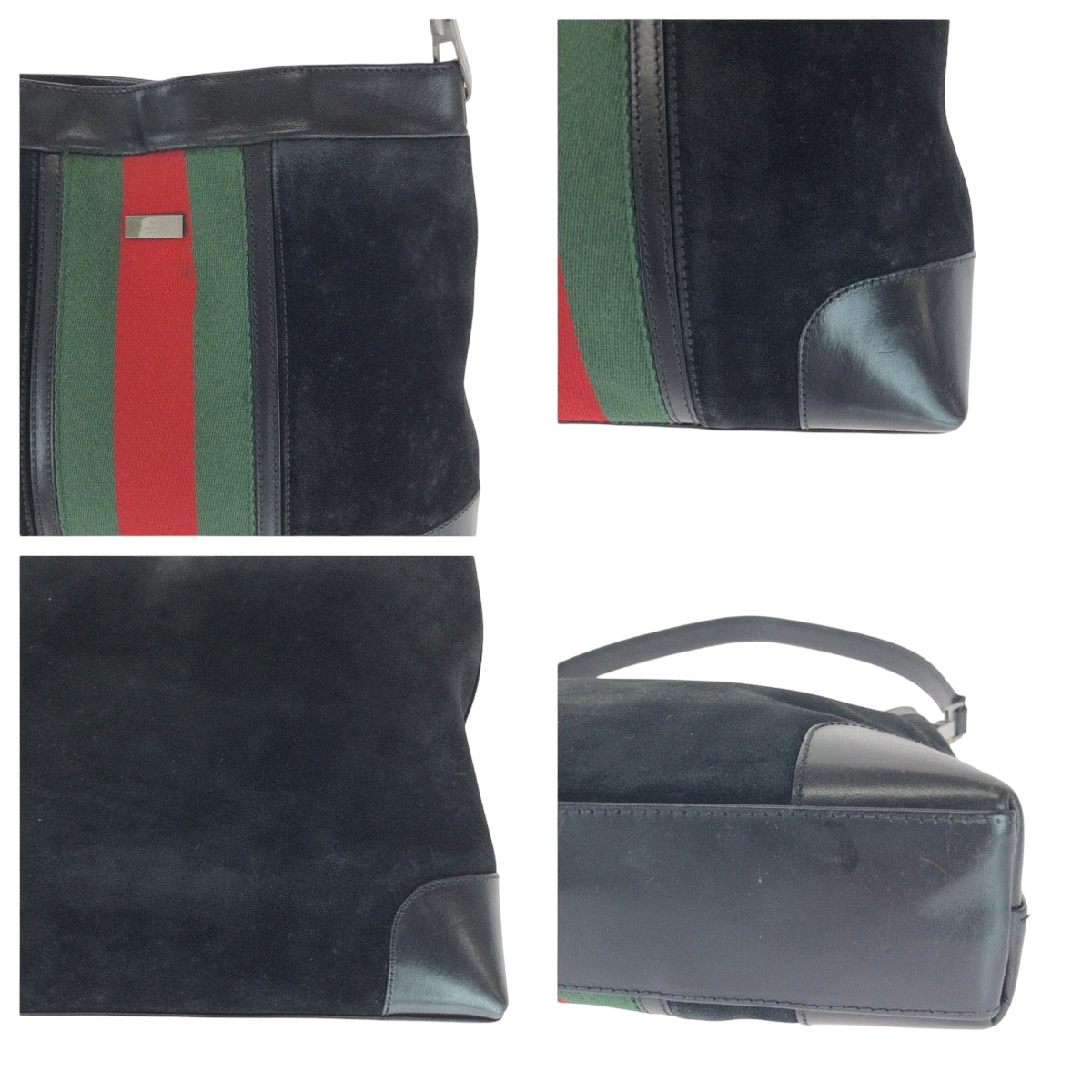 16824
GUCCI グッチ シェリーライン ブラック 黒 グリーン レッド シルバー金具 スウェード / レザー 33900 ワンショルダーバッグ  レディース AB32