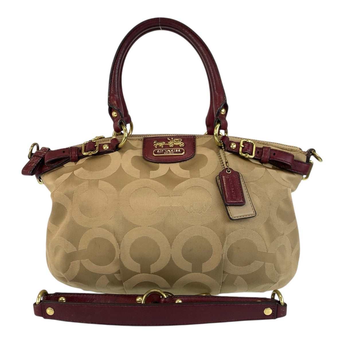 16826
COACH コーチ オプアート ベージュ ボルドー ゴールド金具 キャンバス / レザー 18650 トートバッグ ショルダーバッグ 2way  レディース AB5