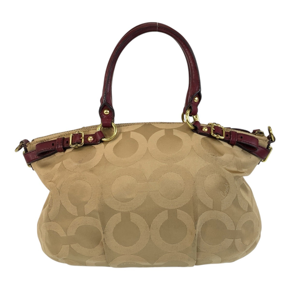 16826
COACH コーチ オプアート ベージュ ボルドー ゴールド金具 キャンバス / レザー 18650 トートバッグ ショルダーバッグ 2way  レディース AB5