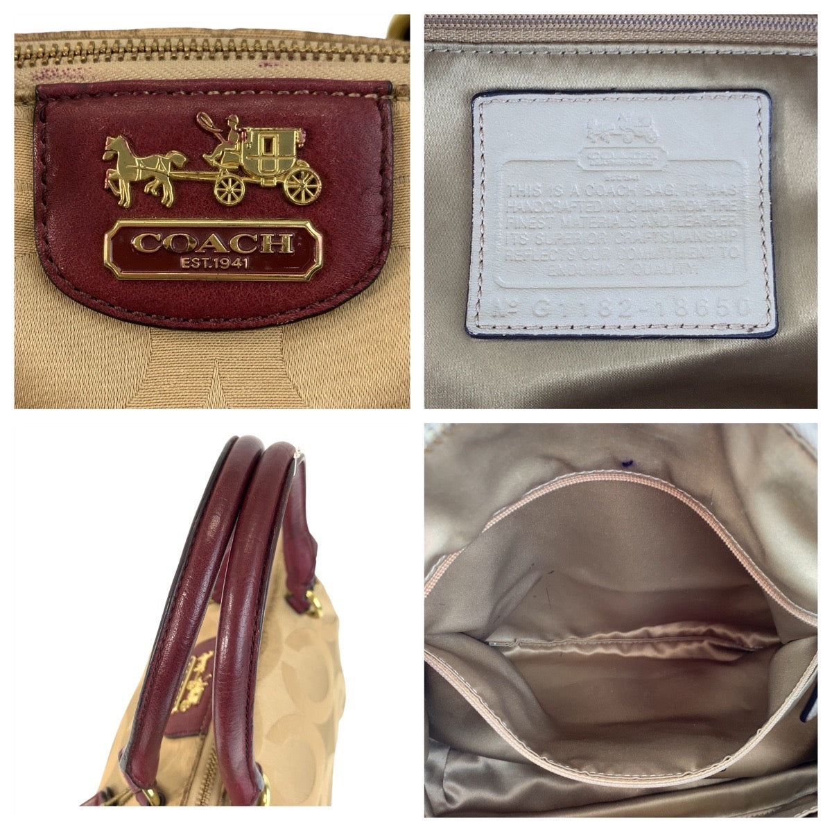 16826
COACH コーチ オプアート ベージュ ボルドー ゴールド金具 キャンバス / レザー 18650 トートバッグ ショルダーバッグ 2way  レディース AB5