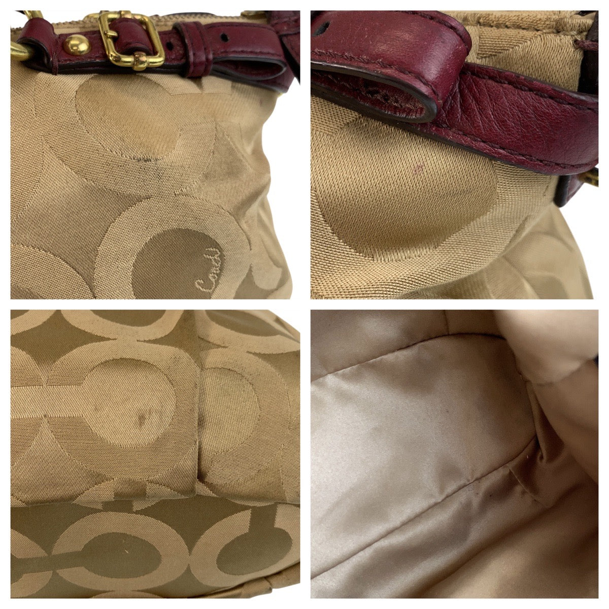 16826
COACH コーチ オプアート ベージュ ボルドー ゴールド金具 キャンバス / レザー 18650 トートバッグ ショルダーバッグ 2way  レディース AB5