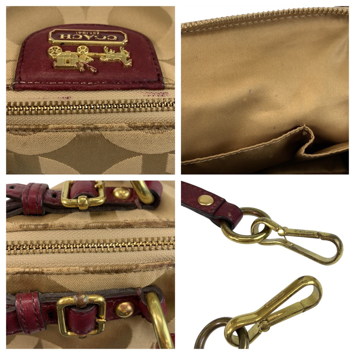 16826
COACH コーチ オプアート ベージュ ボルドー ゴールド金具 キャンバス / レザー 18650 トートバッグ ショルダーバッグ 2way  レディース AB5