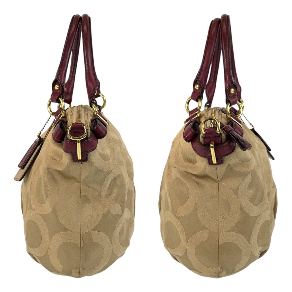 16826
COACH コーチ オプアート ベージュ ボルドー ゴールド金具 キャンバス / レザー 18650 トートバッグ ショルダーバッグ 2way  レディース AB5