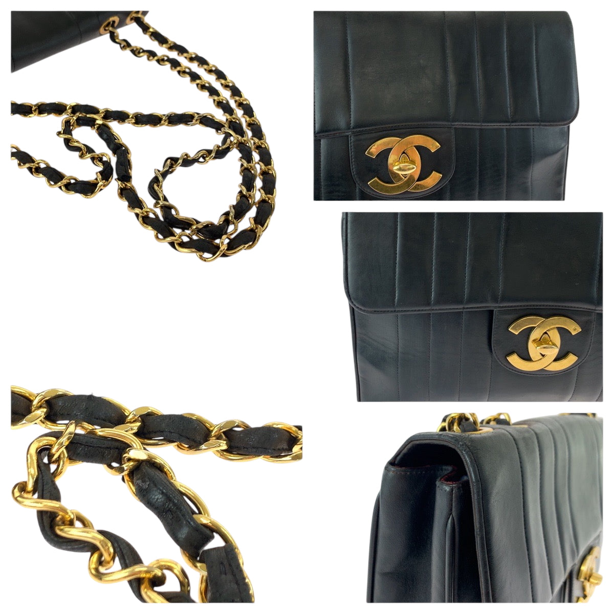 16829
CHANEL シャネル ヴィンテージ マドモアゼル シングルフラップ ココマーク ターンロック ブラック 黒 ゴールド金具 ラムスキン チェーンショルダーバッグ レディース AB280