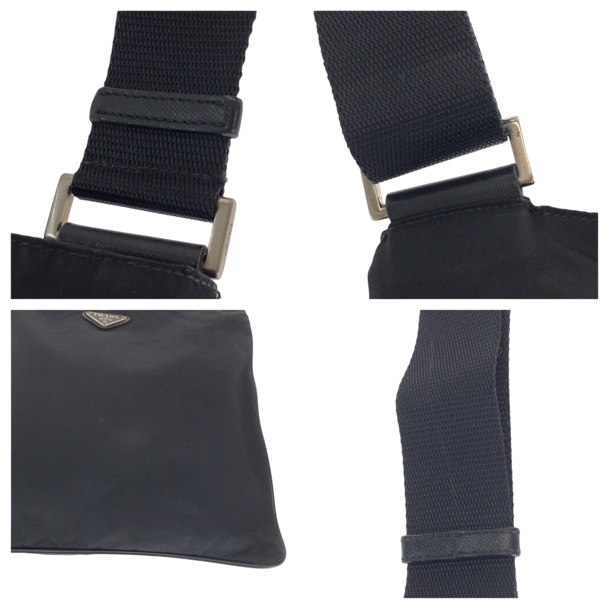 16833
PRADA プラダ テスート 三角ロゴプレート ブラック 黒 シルバー金具 ナイロン ショルダーバッグ サコッシュ  レディース ABP35