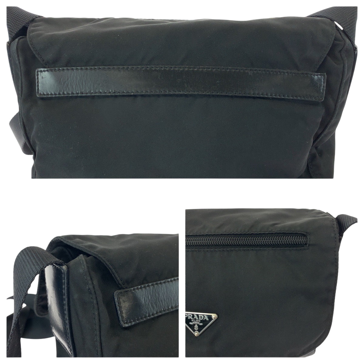 16834
PRADA プラダ テスート 三角ロゴプレート ブラック 黒 シルバー金具 ナイロン ショルダーバッグ ポシェット  レディース ABP40