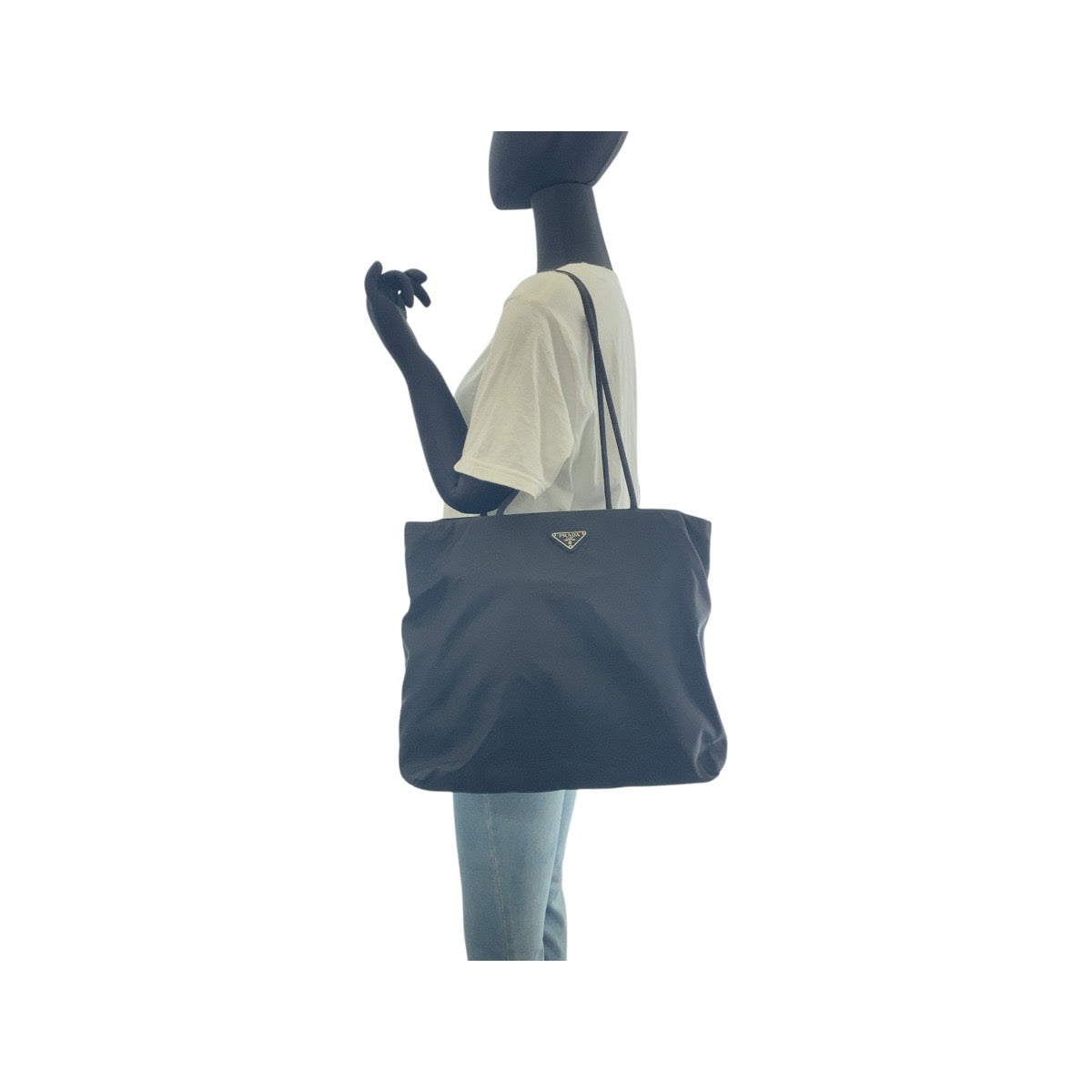 16837
PRADA プラダ テスート 三角ロゴプレート ブラック 黒 シルバー金具 ナイロン トートバッグ ショルダーバッグ  レディース ABP42